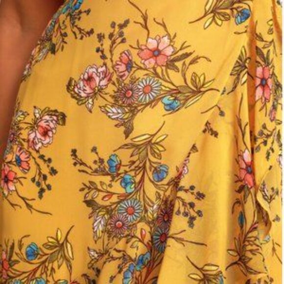 Albina Mustard Yellow Floral Print Ruffled Maxi Dress Lulus - Picture 2 of 3